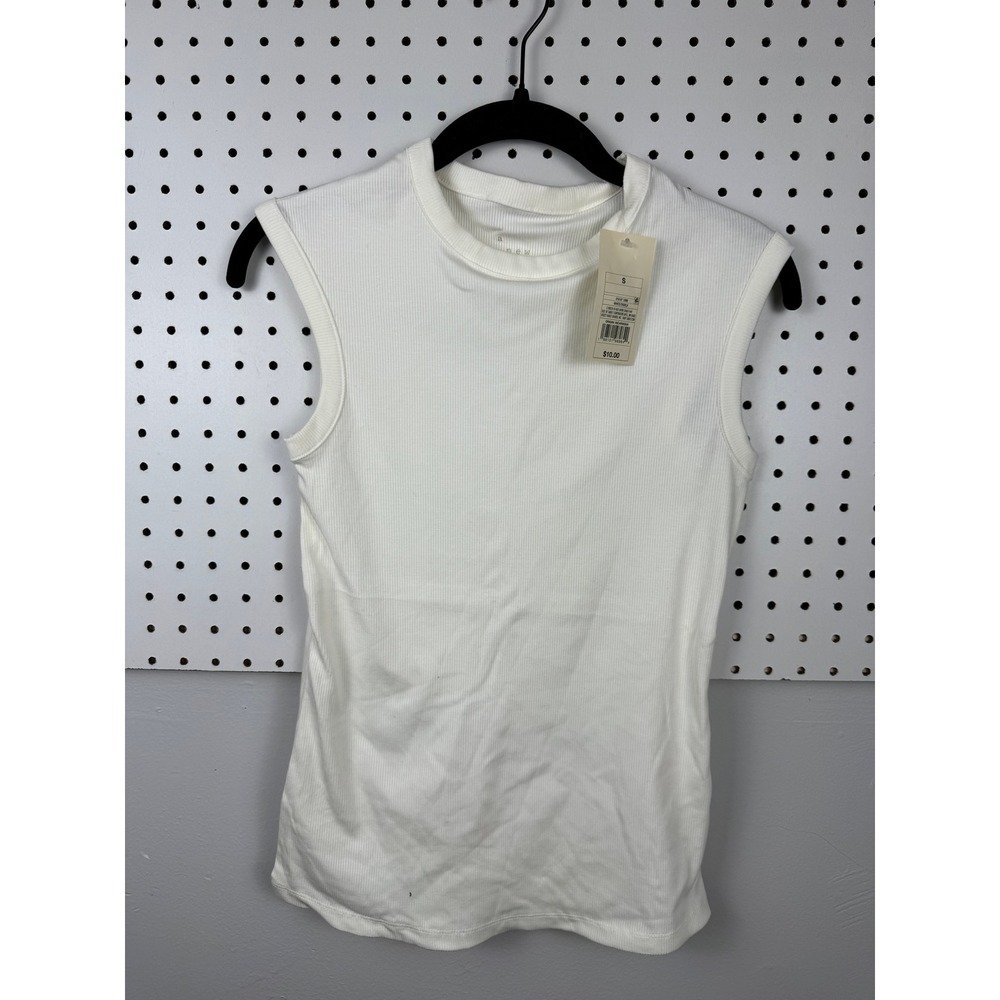 A New Day White Ribbed Muscle Tank Top Sleeveless Crew Neck Small NWT AD-793